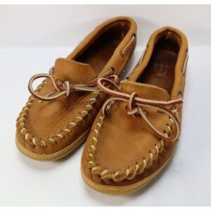 Adirondack Moccasins Womens Size 8 Moosehide Leather Shoes Tru-Stitch Brown Tan